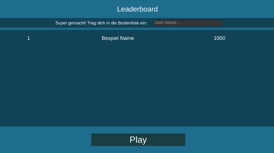 Beispiel für Leaderboard Canvas in Unity